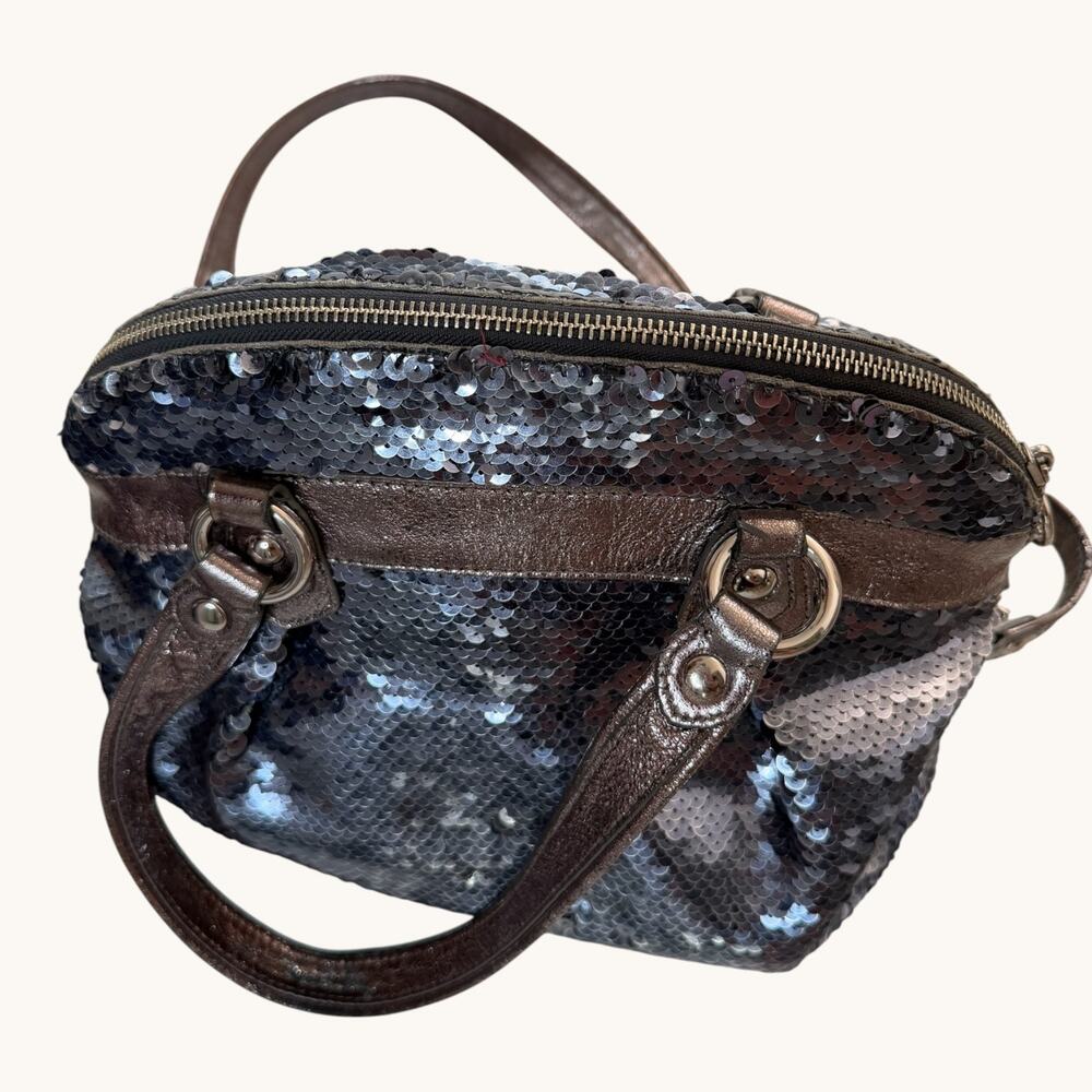 Coach Poppy Glam Pewter Silver Sequin 2 Way Satchel Crossbody 16303 Box Receipt